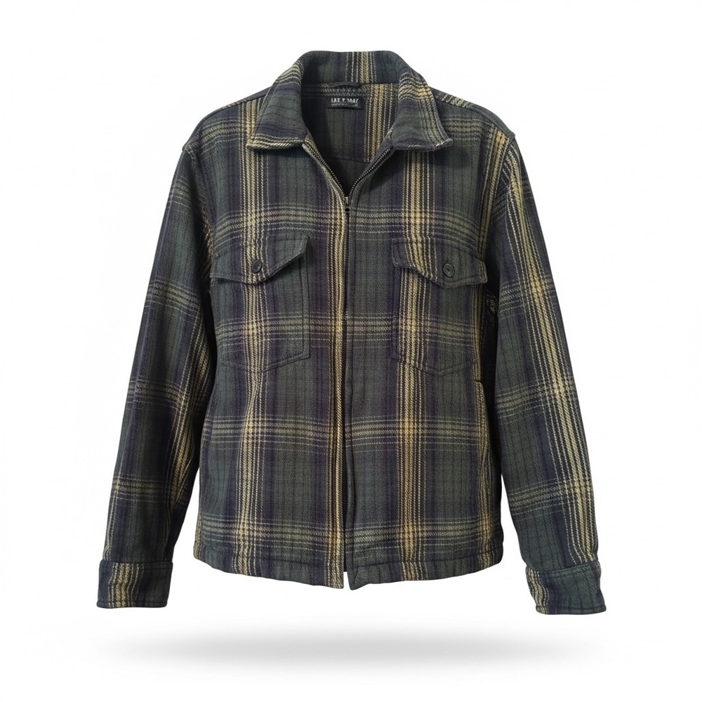 Line of Trade Logger Zip Shirt Jacket L Green Plaid Twill Workwear Gorpcore